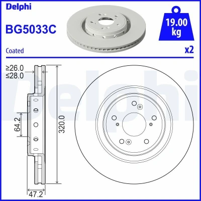 Abbildung von DELPHI BG5033C Bremsscheibe 320 28 5 Belüftet beschichtet unbehandelt ohne Radlager, ABS Sensorring
