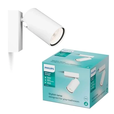 Abbildung von Philips Idris LED 1er Spotleuchte, ideal geeignet für das Badezimmer, GU10 Lampe nicht enthalten, Weiß, IP44, wasserfest