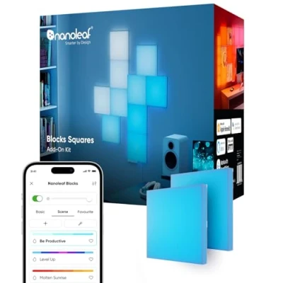 Abbildung von Nanoleaf Blocks Erweiterungspack 2 Carrés (Starterpack nötig), RGBW farbwechselnde Wandlampe, einstellbare Farbtemperatur 1200K 6500K, diffus Stimmungslampe (23,1 x 23,1 cm pro Stück)
