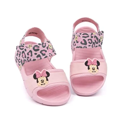 Abbildung von Disney Minnie Maus Sandalen Kinder Kleinkinder Mädchen Leopard Animal Print Rosa Schieber mit stützendem Riemen Sommerschuhe Schuhe