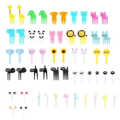 Abbildung von 55 STK Obstgabeln Kinder Bento Box Zubehör Spieße Tiere Food Picks Plastik Gabeln Mini Dessertgabeln für Kuchen Desserts Obst (Zufällig) (55STK)