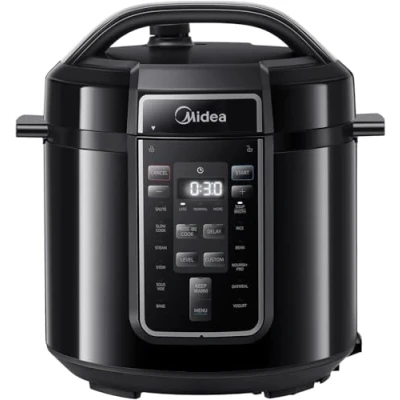 Abbildung von Midea Elektrischer Schnellkochtopf 9 in 1, 12 Voreinstellungen Instant Multikocher Antihaft Topf Joghurtkocher Reiskocher Slow Cooker Sauté Dampfgarer Edelstahl Innentopf, 8 Quarts Schwarz