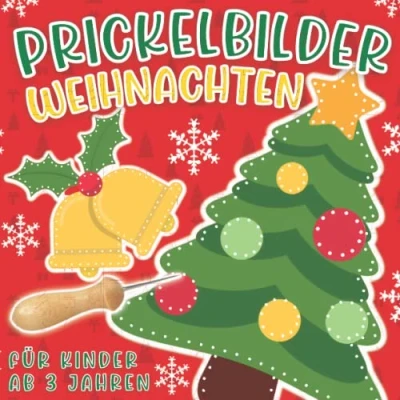 Abbildung von Prickelbilder Weihnachten: für Kinder ab 3 Jahren. Prickelset Weihnachten Basteln, Prickeln, Malen und Ausschneiden Prickelblock Jungen Mädchen