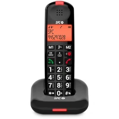 Abbildung von SPC Comfort Kairo Schnurloses Telefon für Senioren mit großen Tasten, verstärktem Ton, hörgerätekompatibel, Anrufsperre, Lichtsignal und 2 Direktspeichern Schwarz