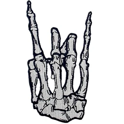 Abbildung von Aufnäher, bestickt, Design: Punkrock and Roll Skelettfinger Schwermetallmusik Handsymbol Zeichen, zum Aufbügeln oder Aufnähen
