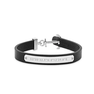 Abbildung von PAUL HEWITT Anker Armband Signum Koordinaten Leder Damen (Schwarz) mit Schmuck aus Edelstahl (Silber)