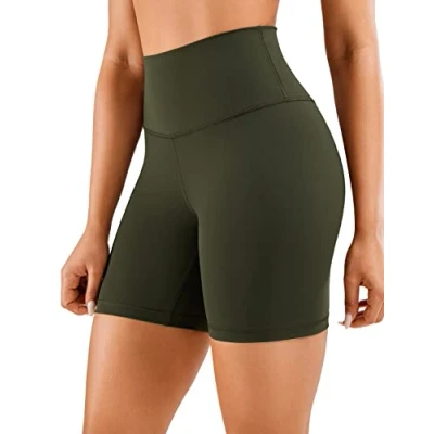 Abbildung von CRZ Yoga Naked Feeling Damen Kurze Leggings High Waist Blickdicht Fithess Shorts Radlerhose Sporthose 15cm Olivgrun 40