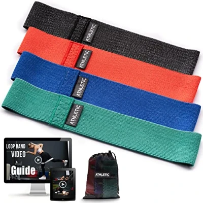 Abbildung von ATHLETIC AESTHETICS Premium Stoff Fitnessbänder [Textil Fitness Band (bunt) Einzeln &amp; als Set + Tasche und Videokurs] Miniband Fitnessband Trainingsband Sport Bänder Resistance Bands für Booty