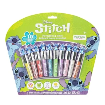 Abbildung von Stitch 10 teiliger Lipgloss auf Pflanzenbasis, Partygeschenke für Mädchen, erstes Make up Set perfekt Partys, Übernachtungen und Geburtstagsgeschenke, ab 3 Jahren, von Townley Girl