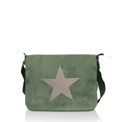 Abbildung von Gloop Damen Handtaschen Tasche Schultertasche Umhängetasche mit aufgenähtem Stern Maße 37 x 27 8 cm (Grün 23108a6)