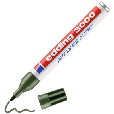 Abbildung von edding 3000 Permanentmarker oliv grün 10 Stifte Rund Spitze 1,5 3 mm schnell trocknender Permanent Marker wasserfest, wischfest für Karton, Kunststoff, Holz, Metall Universalmarker