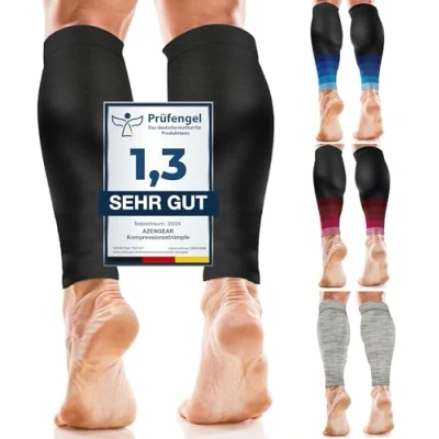 Abbildung von aZengear Wadenbandage Muskelfaserriss für Herren, Damen, Fußlose Waden Kompressionsstrümpfe zur Abhilfe bei Schienbeinkantensyndrom und Krämpfen, Sport (Schwarz L/XL)