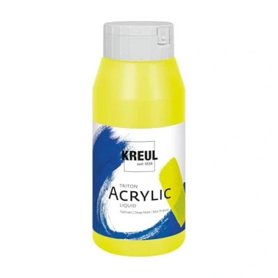 Abbildung von KREUL 17061 Solo Goya Triton Acrylfarbe fluoreszierend gelb, 750 ml Flasche, schnell und matt trocknend, Farbe auf Wasserbasis, in Studioqualität, vielseitig einsetzbar, gut deckend ergiebig