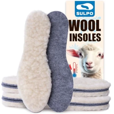Abbildung von SULPO 3 Paare Winter Einlagen 13,7 mm Sohlen aus Wolle &amp; Synthetikfilz Kuschlig, warm komfortabel dank natürlicher Schafwolle Atmungsaktive Einlegesohlen für Winterschuhe Größen: 36 46