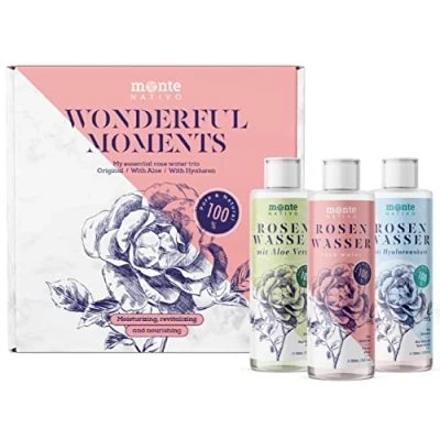 Abbildung von Rosenwasser Geschenkset Monte Nativo Original, mit Aloe, Hyaluronsäure Valentinstagsgeschenk für sie Gesichtspflege Gesichtswasser Pflegeset Damen Beauty Set Hautpflege