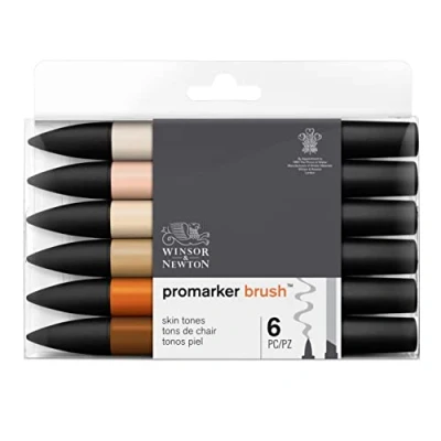 Abbildung von Winsor &amp; Newton 0290127 ProMarker Brush für Zeichnungen, Kalligraphie, Design und Layouts, streifenfreies Zeichnen mit Keil Pinselspitze) 6 Farben Set Hauttöne