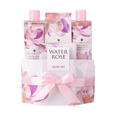 Abbildung von accentra, Geschenkset Water Rose für Frauen Mamas und Damen VerwöhnSet Baden Körperpflege im wohltuenden Duft, rosa weiß