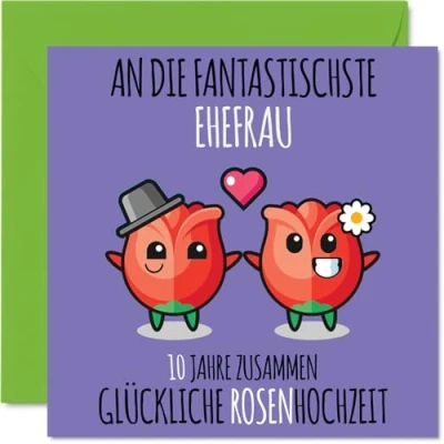 Abbildung von Stuff4 10. Hochzeitstag Karte Liebe 10 Jahre Zusammen Rosen Hochzeit Jahrestag Geschenke für Ehefrau Frau vom Ehemann Mann, 145mm Glückwunschkarten