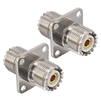 Abbildung von Boobrie UHF Buchse auf Buchse, Koaxialstecker SO239 RF Koppler SO239, Montage Panel mit 4 Löchern, Adapter für Antenne VHF/UHF, Koaxialkabel PL259, 2 Stück