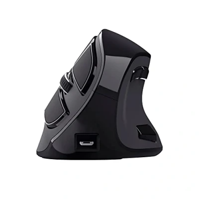 Abbildung von Trust Voxx Vertikale Kabellose Maus, Wiederaufladbare Ergonomische Funkmaus, Bluetooth und 2.4 GHz Verbindung, 9 Tasten, 1200 2400 DPI, PC/Mac/Computer/Laptop/MacBook/Chromebook Schwarz