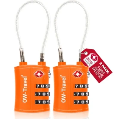 Abbildung von OW Travel Kabelschloss 3 Stellig Zahlenschloss Kofferschloss Vorhängeschloss Gepäckschloss Sicherheitsschloss TSA Lock Cable USA Schloss Zahlencode für Reisekoffer Spind Rucksack Luggage: 2 Orange