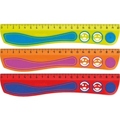 Abbildung von Maped 278710 stossfestes Lineal KIDY&#039;GRIP 20 cm, aus recyceltem Plastik, mit Anti Rutsch Noppen türkis grün, pink orange, blau rot