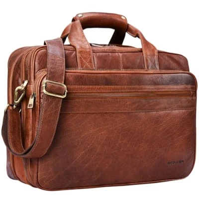Abbildung von STILORD Leopold&#039; Lehrertasche, Business Tasche, Herren, Leder, Aktentasche, XL, Computertasche, Bürotasche, Arbeitshandtuch, Umhängetasche, Maraska Braun, L, Koffer