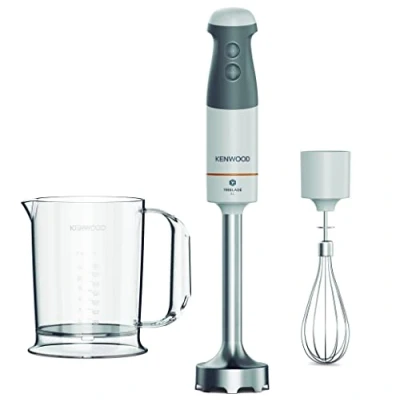 Abbildung von Kenwood HBM40.002WH Stabmixer inkl. Schneebesen &amp; Messbecher, Turbofunktion, SureGrip Technologie, 850W Motor, weiß/grau