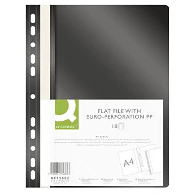 Abbildung von Q CONNECT KF15662 Plastik Schnellhefter A4 Schwarz/ 10 Stück/Sichthefter Plastikhefter Kunststoff/Gelochte Hefter mit Beschriftungsstreifen/mit Transparentem Deckel/mit Lochung/Eurolochung