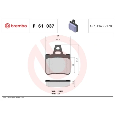 Abbildung von BREMBO P 61 037 Bremsbelagsatz exkl. Verschleißwarnkontakt ohne Zubehör CITROËN: Xantia Hatchback