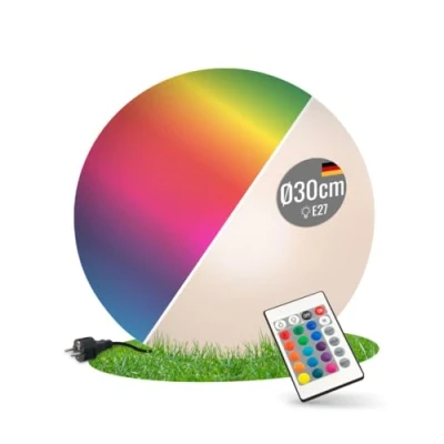 Abbildung von 8 seasons design LED Kugelleuchte 30 cm, Shining Globe (weiß) E27, RGB Farbwechsel, dimmbar, mit Fernbedienung Kugellampe für außen (Garten, Terrasse &amp; Balkon) und innen robust langlebig