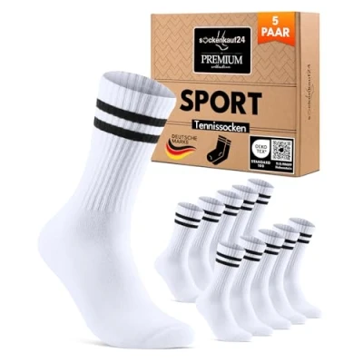 Abbildung von Premium Tennissocken Sportsocken mit verstärkter Ferse &amp; Fußspitze, gepolsterte Sohle Baumwolle Atmungsaktive Crew Socken für Herren Damen 17900 (Weiß 47 50)
