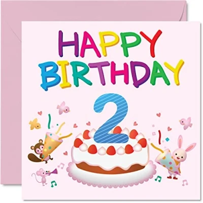 Abbildung von 2. Geburtstagskarte für Mädchen Critter Party Happy Karte 2 Jahre altes Geburtstagskarten sie 145 mm x Grußkarte Tochter Nichte Enkelin Kinder