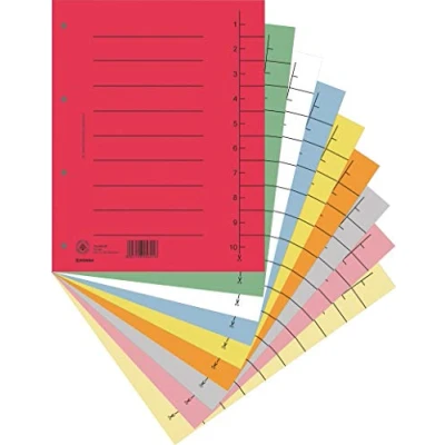 Abbildung von DONAU 8610001S 99 100er Pack Trennblätter/ Aus Recycling Karton 250 g/qm mit Linienaufdruck für DIN A4 4 Fach Lochung Trennlaschen Trennblätter Ordner Register Kalender
