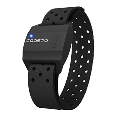 Abbildung von COOSPO HW706 Herzfrequenzmesser Aufladen Pulsmesser mit Armband per Bluetooth/ANT+, Herzfrequenz Armgurt Optisch IP67 Wasserdichter, Kompatibel CoospoRide, Wahoo, Strava, Elite HRV