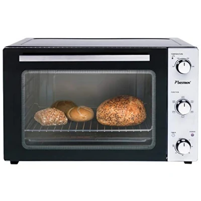 Abbildung von Bestron AOV45 2 in 1 Mini Backofen mit Drehspieß, 45 Liter, 1800 W, Edelstahl, Schwarz