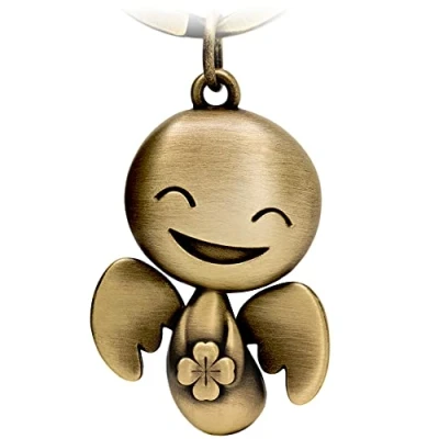Abbildung von FABACH Schutzengel Schlüsselanhänger Happy mit Kleeblatt Glücksengel aus Metall Viel Erfolg Glücksbringer Auto Engel Anhänger Geschenk Glück