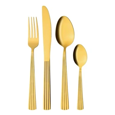 Abbildung von GRÄWE Besteckset für 4 Personen aus Edelstahl, goldenes Essbesteck, Tafelbesteck Set 16 teilig, Spülmaschinengeeignet, Besteck mit Dekor Serie Athen