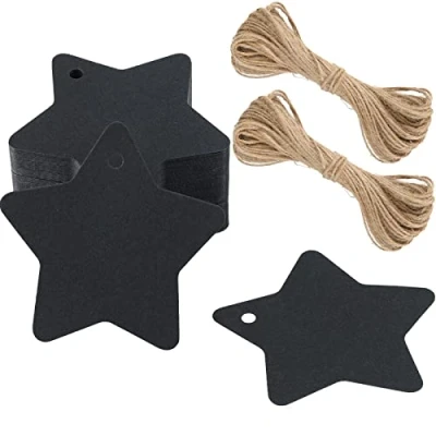 Abbildung von G2PLUS Geschenkanhänger Weihnachten Stern, 100 Stk Etiketten Stern für Weihnachten, Schwarz Anhänger 6CM Sternen Anhaenger Papier zum Adventskalender und Weihnachtsgeschenke