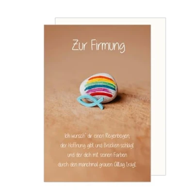 Abbildung von Edition Seidel Premium Glückwunschkarte zur Firmung mit Umschlag. Firmungskarte Spruch Karte Grusskarte Fisch Stein Regenbogen Junge Mädchen (FI132 SW024)