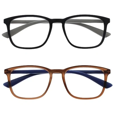 Abbildung von OPULIZE Max Lesebrille 2er Pack Klassische große rechteckige Fassung Brillen in mattem Schwarz und Braun Herren Damen Unisex RR78 12 +2,00