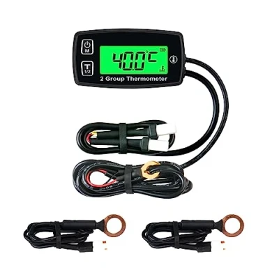 Abbildung von Runleader Digital LCD Motortemperaturanzeige, Doppeltemperaturaufzeichnung, Hintergrundbeleuchtung, Benutzerabschaltung, Batterie und externe Stromversorgung für Generator Motorrad Dirtbike ATV