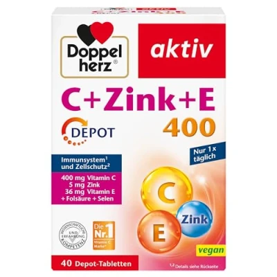 Abbildung von Doppelherz C + Zink E 400 Vitamin und unterstützen die normale Funktion des Immunsystems vegan 40 Tabletten