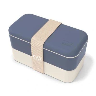 Abbildung von monbento Bento Box MB Original Natural mit Fächern Made in France Auslaufsicher Lunch Perfekt für Büro/Meal Prep/Schule BPA Frei Brotdose Lebensmittelbehälter Blau