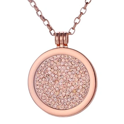 Abbildung von Morella Damen Halskette Rosegold 70 cm Edelstahl mit Anhänger und Coin 33 mm Zirkoniasteine Lachsfarben in Schmuckbeutel
