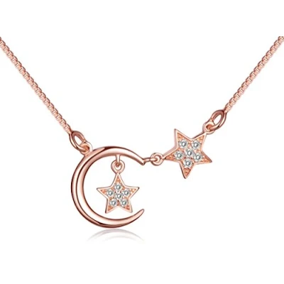 Abbildung von Yumilok Roségold 925 Sterling Silber Zirkonia Mond Sterne Anhänger Halskette Kette mit für Damen Mädchen Kinder