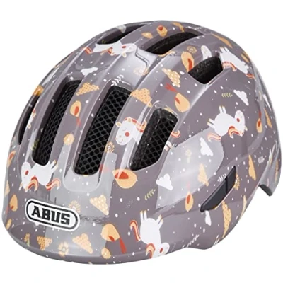 Abbildung von ABUS Kinderhelm Smiley 3.0 Fahrradhelm mit tiefer Passform, kindergerechten Designs &amp; Platz für einen Zopf Mädchen und Jungs Grau Pferde Muster, Größe S