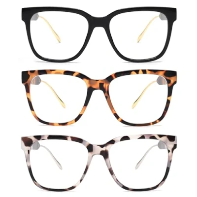 Abbildung von JM 3 Pack Klassische Quadratische Lesebrille für Damen Herren, Mode übergroße Blaulichtfilter Brille mit Sehstärke +1.0