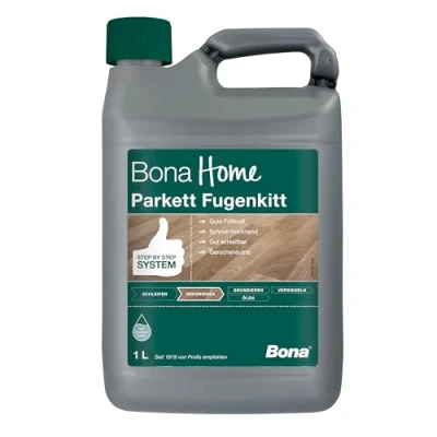 Abbildung von Bona Home Parkett Fugenkitt 1 L, Fugenfüller, Parkettfugenmasse, wasserbasierte Füllmasse, Holzpaste, Holzkitt, schleifbar, gute Füllkraft