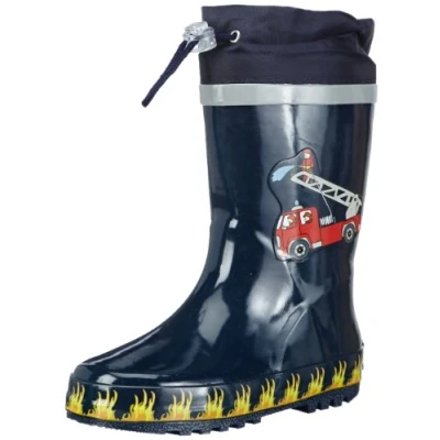 Abbildung von Playshoes Jungen Feuerwehr aus Naturkautschuk, mit Reflektor Gummistiefel, Marine, 32/33 EU